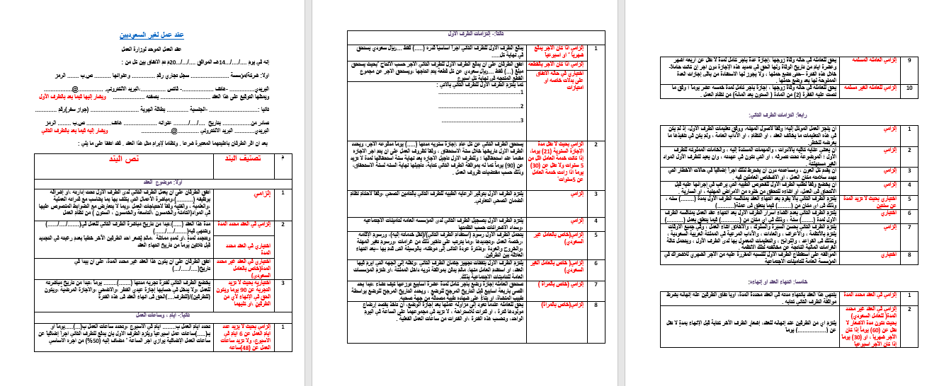 نموذج عقد عمل موحد لغير السعوديين 